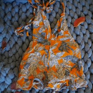 Orange and blue floral jumpsuit shorts